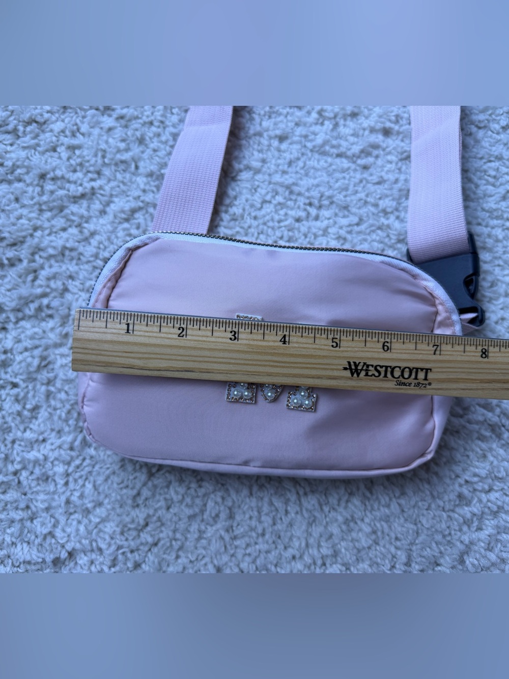 Pearl-Embellished Pink Crossbody Belt Bag - Picture 8 of 9